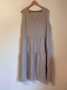 Rosemarine Linen Lagenlook Sleeveless Tiered Midi Dress 1X